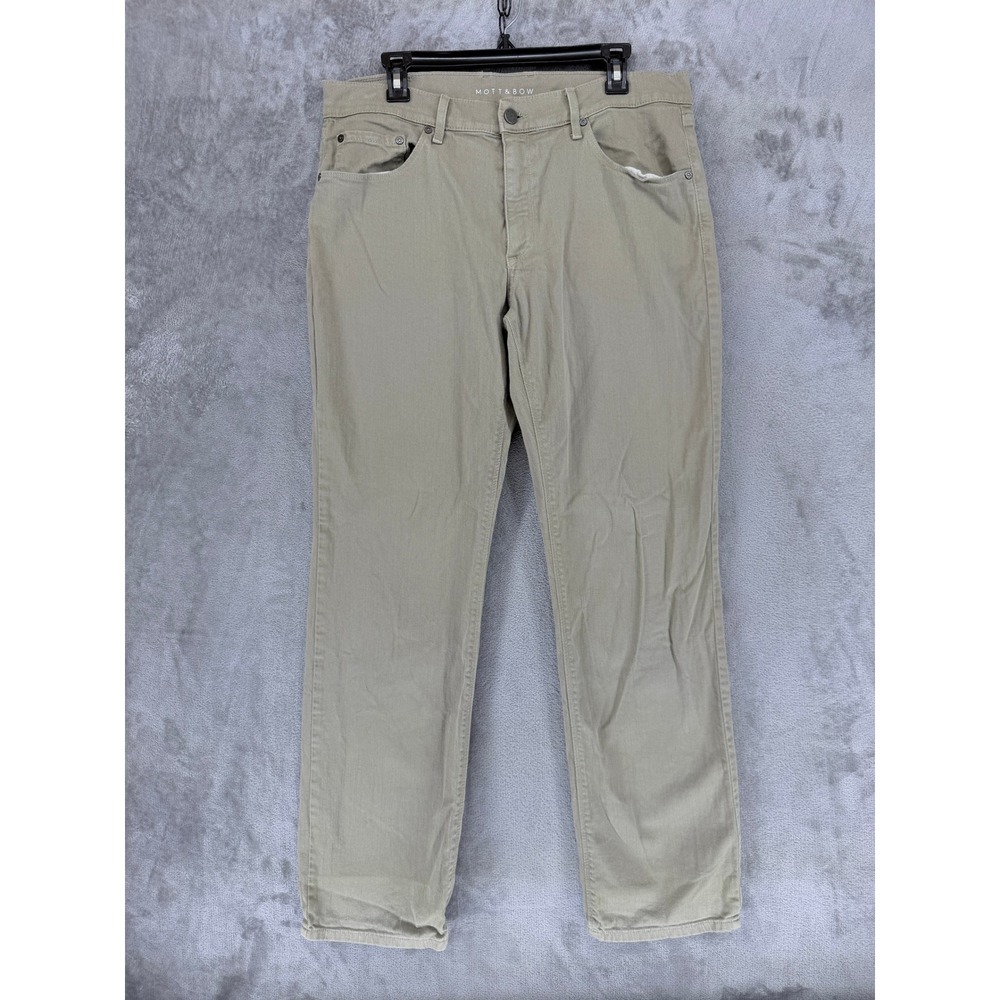 Mott & Bow Mens Straight Leg Mercer Pants Green Khaki 36x34 Cotton Stretch Twill